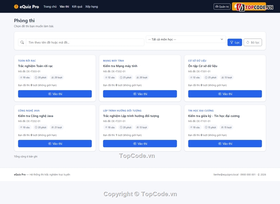 Web Thi Trắc Nghiệm Online,thi trắc nghiệm,code thi trắc nghiệm